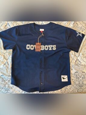 Mitchell & Ness Navy Cowboys Button-Up Mesh Jersey